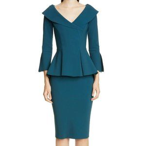 CHIARA BONI LA PETITE ROBE ZOYA PEPLUM PORTRAIT COLLAR DARK FOREST 38 IT/2 US